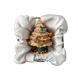 Ciel Christmas Tree Hinged Trinket Box With Swarovski Crystals And Hanging...